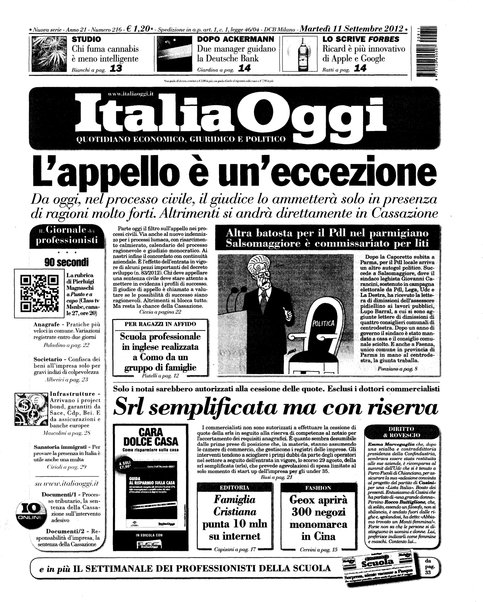 Italia oggi : quotidiano di economia finanza e politica